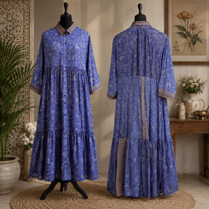 High Quality Women Silk Maxi Dress Free Size Moss Mint Ethnic Floral Tapestry Print <b>Long</b> Flowy <b>Kaftan</b> Gown for Luxury Resort - Product Image 2