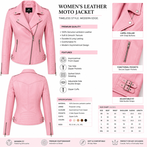 Chaqueta de Motociclista de Cuero Sintético Rosa para Mujer KP International, Cierre de Cremallera, Cuello Alto, Estilo Otoñal - Product Image 5