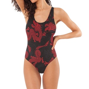 Maillot de bain une pièce pour femme, imprimé floral, sublimation, col rond, extensible, en spandex et polyester - Product Image 6