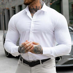 Men's Shirt Full-Sleeved Solid Plain Cotton Casual Formal <b>Stand</b>-Free Size Anti-Wrinkle for Home Use - Product Image 5