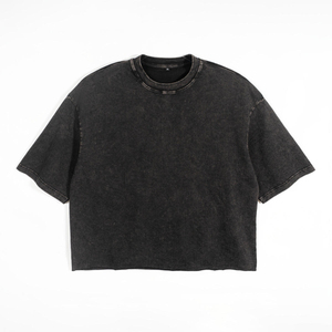 เสื้อยืดผู้ชายทรงใหญ่สไตล์วินเทจฟอกสีซีดแบบย้อมสีเอซิด น้ำหนักมาก สั่งทำขายส่ง OEM - Product Image 5