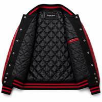 Blouson universitaire unisexe rouge et blanc avec lettres brodées, style décontracté, coupe régulière, simple boutonnage, col montant, pour l'hiver et le sport
