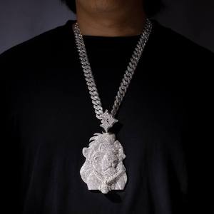 Pendentif Tête de Lion Hip Hop en Moissanite, Argent Sterling 925 Plaqué Or, Collier Charme Iced Out Unisexe - Product Image 1