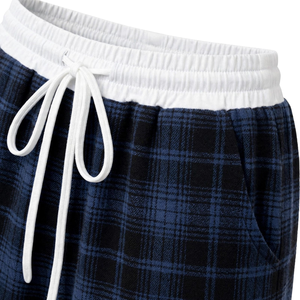 <b>Women's</b> Casual Plaid Wide Leg Pants Mid Waist Drawstring <b>Loose</b> Fit Full Length <b>Trousers</b> - Product Image 4