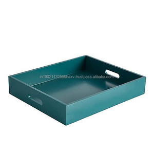 Bandeja de madera antigua para servir con mango de Metal de estilo moderno Diseño rectangular elegante para el almacenamiento y la decoración de alimentos del hotel en el hogar - Product Image 1