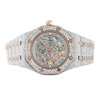 Montre de luxe à quartz en acier inoxydable, or rose, bracelet en cuir, cadran analogique-numérique, boîtier carré 41 mm, résistante à l'eau
