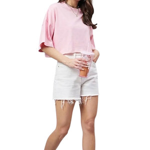 Camisetas Cortas de Alta Calidad para Mujer, Estilo Oversize, con Logotipo Personalizado, Estampado Sólido, Cuello Redondo, Manga Corta, 2026 - Product Image 1