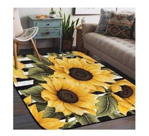 <b>Large</b> Sunflower Area <b>Rug</b> Vibrant Yellow Floral Carpet <b>for</b> <b>Living</b> <b>Room</b> <b>Modern</b> Black & Yellow Botanical Floor <b>Rug</b> - Product Image 2