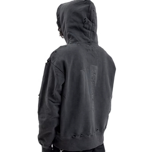 High Quality Custom Street Wear Stock Drop Shipping Color Dye Vintage Gray Washed Distressed Hoodie - Product Image 3