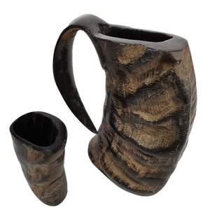 Jarra de Cuerno Vikinga de Alta Calidad para Beber, Taza de Cuerno para Bodas y Restaurantes, Jarra de Cerveza con Vaso de Chupito para Whisky - Product Image 1