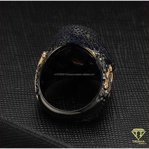 Anillo de Plata de Ley 925 de Lujo con Diamante Cultivado en Laboratorio, Detalles de Piedra Azul, Joyería de Diseño Audaz para Compradores Mayoristas - Product Image 4