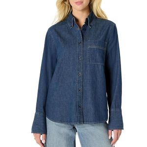Chemise en jean à manches longues pour femme, coupe classique, 100% coton, écologique, imperméable, boutonnée - Product Image 1