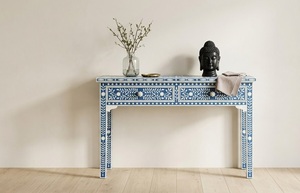 Blue and White Bone Inlay Solid Wood Shaker Door Console Table <b>Desk</b> with Drawers Modern Living Room <b>Cabinet</b> Entryway Furniture - Product Image 3