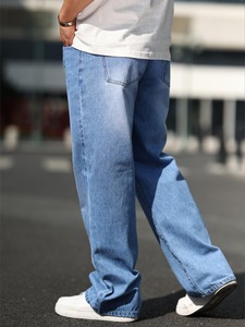 Jeans de Mezclilla Anchos con Tinte Vintage para Hombre |   Pantalones holgados de mezclilla azul lavado |   Pantalones Casuales de Pierna Recta para Verano, Ecológicos - Product Image 3