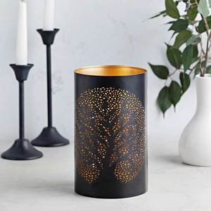 Luxury Black Cylinder Metal Lantern With Gold Interior And Leaf Pattern <b>Heat</b> Resistant Home Decoration - Product Image 5