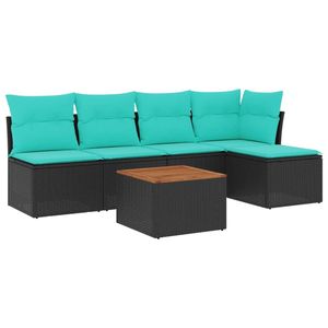 Ensemble de canapés de patio en polyrotin noir, 6 pièces, avec coussins, ensembles de jardin - Product Image 2