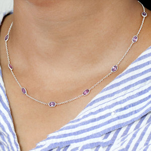 925 Sterling Silver Amethyst Station Necklace for Women <b>Gift</b> | Minimalist Purple Gemstone Chain Jewelry - Product Image 6