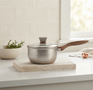 Wooden Handle Silver Finished Stainless Steel Sauce <b>Pan</b> <b>Induction</b> Cooker Customizable Stainless Steel Lining - Product Image 1
