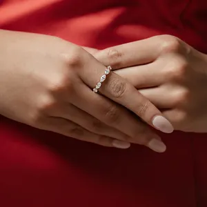 Nouvelle arrivée : bague demi-éternité en diamant taille marquise, couleur D-E, pureté VVS-VS, éclat brillant, brillance maximale, bague accrocheuse pour femme - Product Image 6