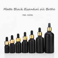 Bouteilles en verre avec collier noir, 10ml, 15ml, 30ml, 50ml, 100ml, bouteille d'huile essentielle, huile de barbe, compte-gouttes noir mat