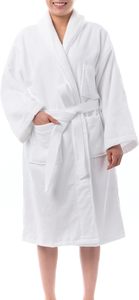 Albornoz de tela de rizo para mujer con cuello chal, cierre con cordón, manga larga, para spa y uso doméstico - Product Image 2