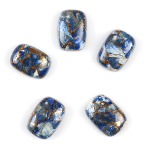 Cabochon calibré en Lapis Lazuli et Cuivre de Mohave naturel, forme coussin 10x14mm, dos plat, pierre précieuse en vrac pour la fabrication de bijoux - Vente en gros - Product Image 5