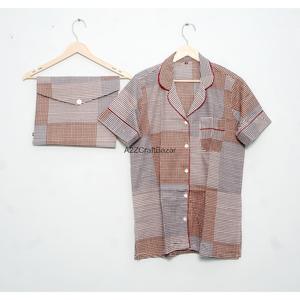 Conjunto de Pijama para Mujer, Suave y Cómodo, de Algodón, Cuello en V, Manga Corta, Estampado Floral, Transpirable, Cintura Alta con Cordón Ajustable, para Verano - Product Image 5