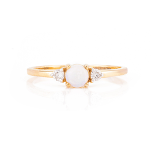 18K Solid Gold Opal Diamond Three Stone <b>Dainty</b> Engagement <b>Ring</b> - Product Image 2
