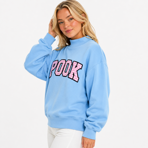 Oversized Women's Mock Neck Sweatshirt Ghingham Letter Applique Embroidery 100% Cotton French Terry Eco-Friendly Winter - Product Image 4