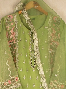 Hecho a mano 2021 Venta caliente Organza bordado estilo indio pakistaní Salwar Kameez para mujeres traje de vestir pesado de seda - Product Image 3