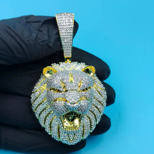 Colgante de Cabeza de León con Diamantes de Moissanita, Plata 925, Diseño Animal Hip Hop, Chapado en Plata, Joyería de Lujo Unisex VVS - Product Image 1