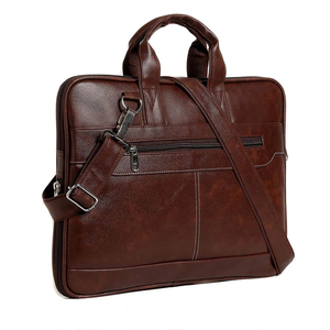 Porte-documents en cuir PU marron pour homme, sac d'ordinateur portable vintage pour affaires avec sangle amovible et fermeture à glissière pour le bureau et les voyages - Product Image 4