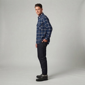 Chemise à carreaux décontractée pour homme en flanelle, collection automne 2026, 100 % coton brossé, respirante, séchage rapide, écologique - Product Image 2