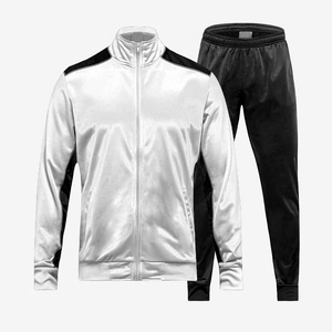 Men's White Black Tracksuit Full Zip Solid Color Sporty Autumn Wear Regular Fit With Side Pockets 100% Polyester - Product Image 1