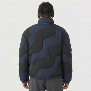 Modern Men Color Blocking Navy Blue And Black Abstract <b>Quilted</b> Puffer Jacket Insulated <b>Winter</b> Streetwear Zip Front Outerwear - Product Image 5
