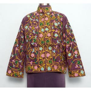 Floral Embroidery Vintage Embossed <b>Mandarin</b> <b>Collar</b> Cotrise <b>Jacket</b> Handmade Cotton Lining Eco-Friendly Breathable Quick Dry - Product Image 1