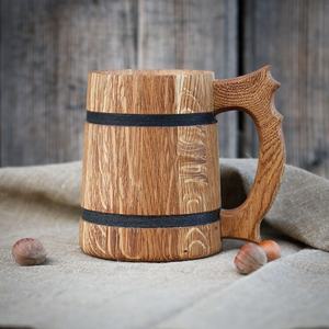Jarra de Cerveza de Madera Grabada Tradicional, Hecha a Mano, Estilo Rústico, con Asa, para Cerveza, Miel, Café, Té, Estilo Vikingo, para el Hogar - Product Image 5