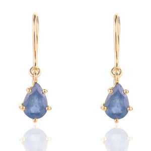 14K Solid Gold Pear Cut Blue Sapphire Drop <b>Earrings</b>-Christian Religious Gift - Product Image 2