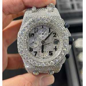 Luxury Fully Iced Out Moissanite Chronograph <b>Watch</b> Arabic Dial Hip Hop Stainless Steel Diamond Look <b>Quartz</b> - Product Image 1