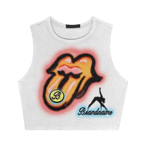Camiseta corta blanca de algodón y spandex de 180 GSM para mujer, con estampado gráfico aerógrafo, logotipo personalizado, sin mangas, transpirable. - Product Image 1