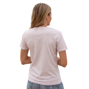 T-shirt décontracté pour femme, bleu crépusculaire, manches courtes, col en V, polyester/coton, toile écologique, prix de gros, qualité supérieure, doux et respirant - Product Image 6