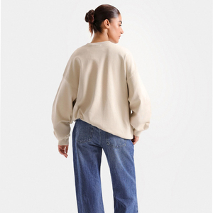 Sweat-shirt à col rond surdimensionné pour femmes, couleur unie, manches longues, tricoté, 100% coton, hiver, brodé, imprimé, vêtements décontractés - Product Image 3