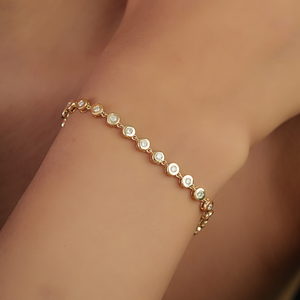Elegant New Design Bezel <b>Set</b> Round Diamond Bubble Stackable Bracelet Minimalist Everyday Wear 14K Solid Yellow <b>Gold</b> Jewelry - Product Image 2