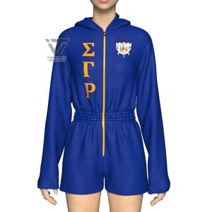 Custom Sigma Gamma Rho Sorority Clothing <b>Jumpsuit</b> Breathable Velour Fabric Embroidered Decoration XS Casual Fitness Belt Print - Product Image 1
