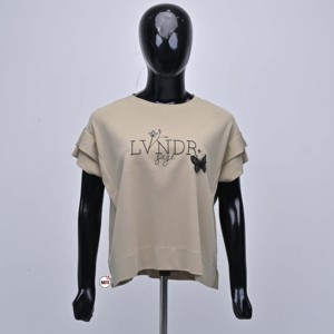 เสื้อยืดครอปปักลายสีเบจสำหรับผู้หญิง แบรนด์ MRI คอกลม แขนสั้น สไตล์ลำลอง ทรงโอเวอร์ไซส์ ผ้าถัก ระบายอากาศ แห้งเร็ว ขายส่ง - Product Image 1