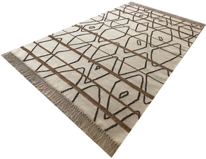 พรมสไตล์โมร็อกโกทอมือจากอินเดีย ราคาโรงงาน ทอแบบเรียบด้วยขนสัตว์และปอกระเจา สำหรับตกแต่งภายในและใช้ในบ้าน - Product Image 2