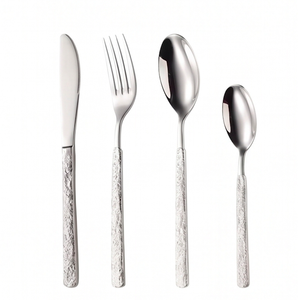 Ensemble de couverts en acier inoxydable avec poignées texturées, finition miroir, couteau, fourchette, cuillère, cuillère à café, design minimaliste, couverts de mariage - Product Image 1