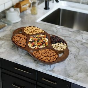 Wooden <b>Snack</b> Serving <b>Tray</b> with 5 Compartments Dry Fruit Namkeen & <b>Snacks</b> Fine Quality Serving <b>Tray</b> Available At Lowest Price - Product Image 1