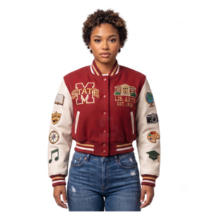 Baseball <b>high</b> quality fashion <b>top</b> Design Logo letterman Varsity Jackets Jackets <b>Leather</b> Sleeve Women's Jackets Lady Crop Jackets - Product Image 3