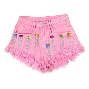 OEM 2026 Customizable Latest Design <b>Girl</b> Denim <b>Shorts</b> Rhinestone Diamond Colorful Breathable Washed Jean <b>Shorts</b> - Product Image 4
